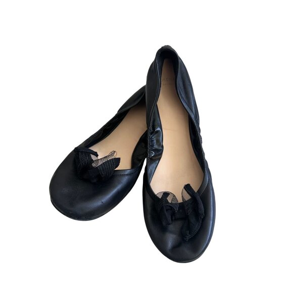 COLE HAAN Grand Os Black Leather Bow Ballet Flats Size 9 - Picture 4 of 10